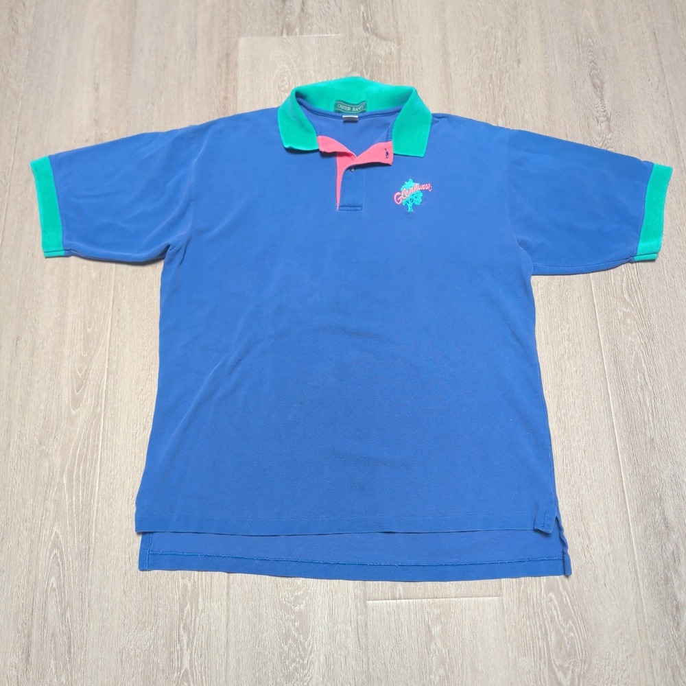 Vintage 90s Outer Banks Polo Shirt Mens XL Blue Teal Glenhurst Made USA Cotton